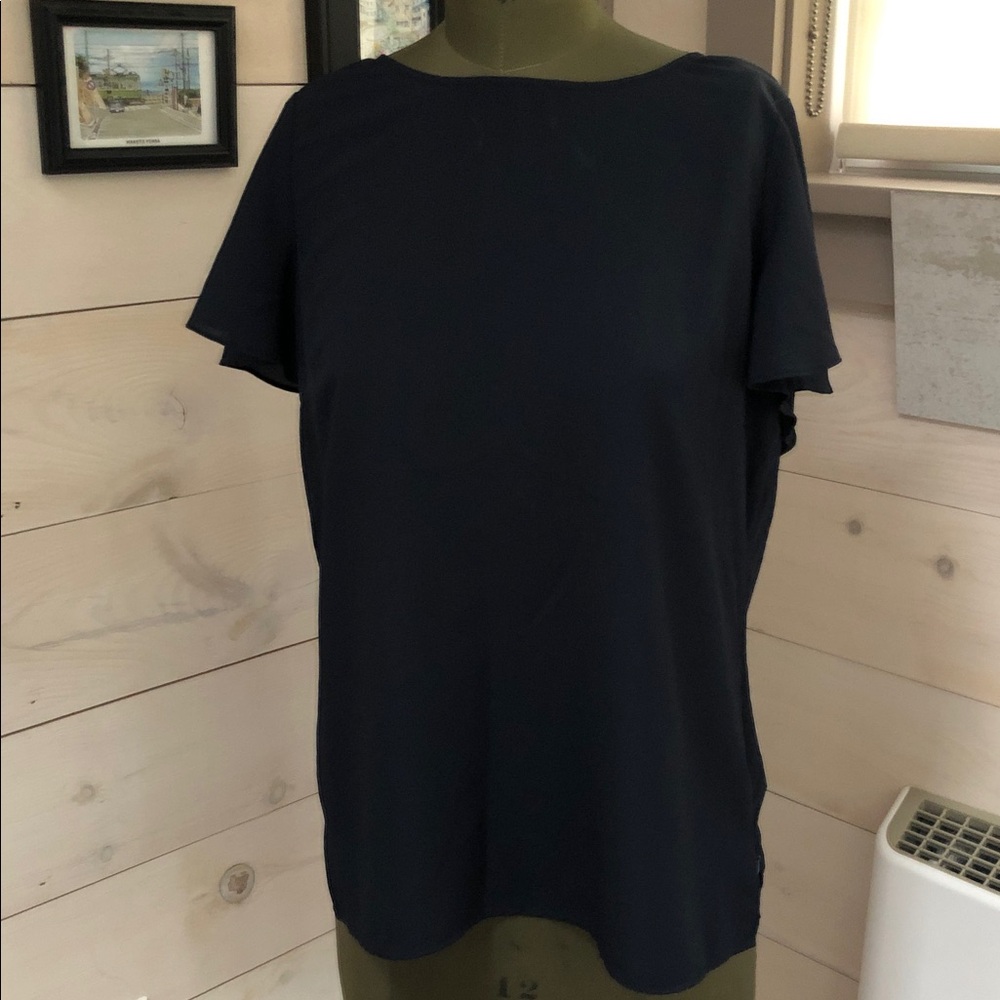 Talbots Navy Short Flutter-Sleeve Blouse